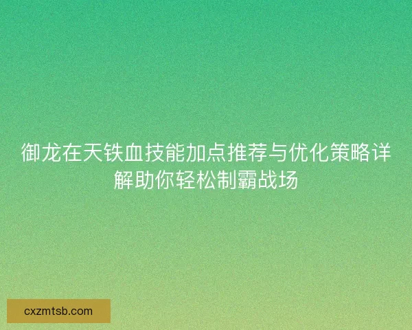 御龙在天铁血技能加点推荐与优化策略详解助你轻松制霸战场