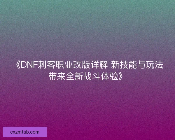 《DNF刺客职业改版详解 新技能与玩法带来全新战斗体验》